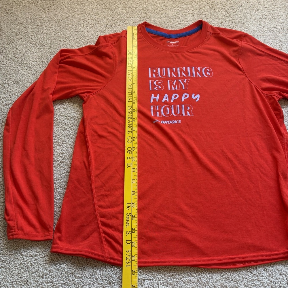 Brooks Running Long Sleeve Shirt Running Is My Happy Hour Women's Large Red - Picture 7 of 8
